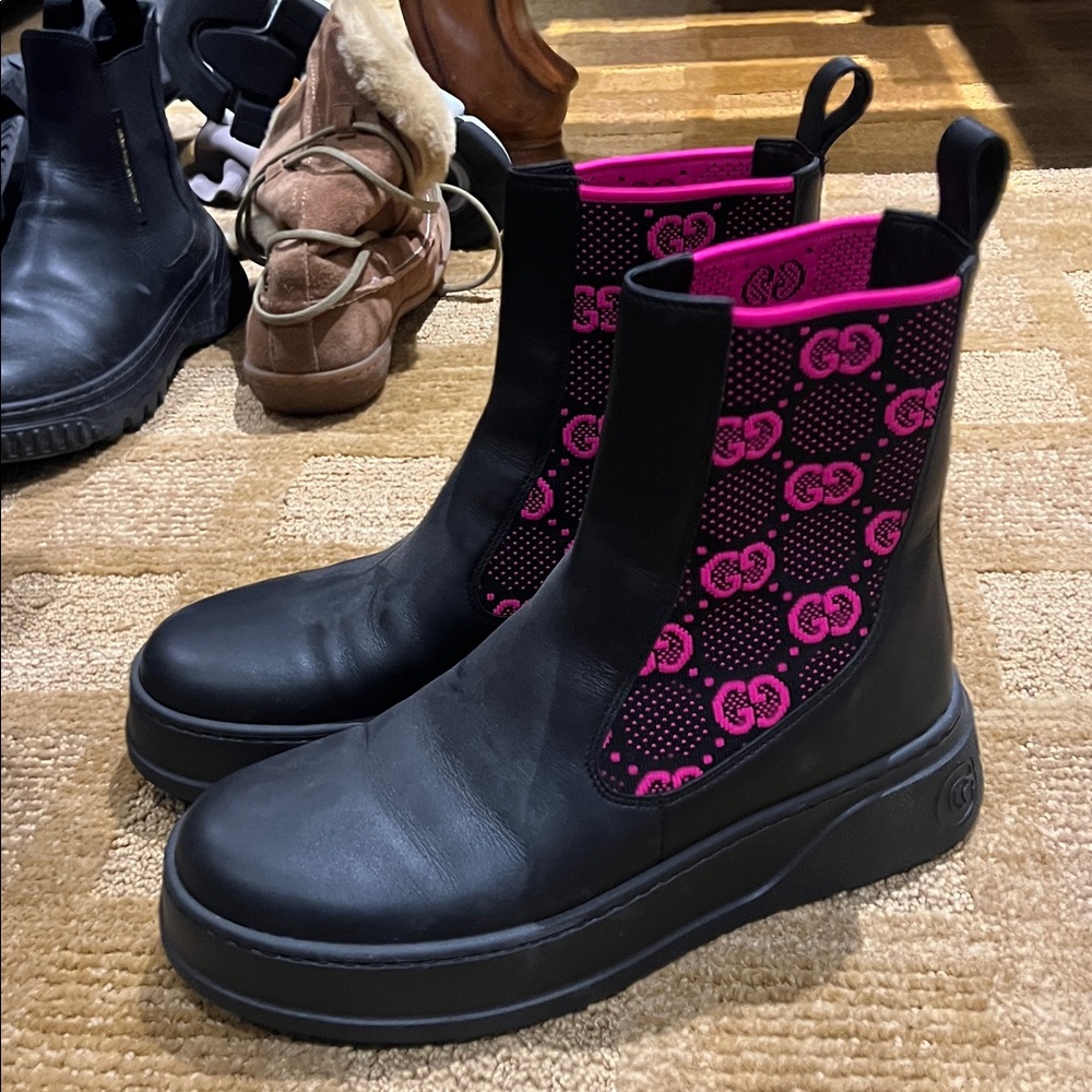 Gucci Black and Pink Combat Boots